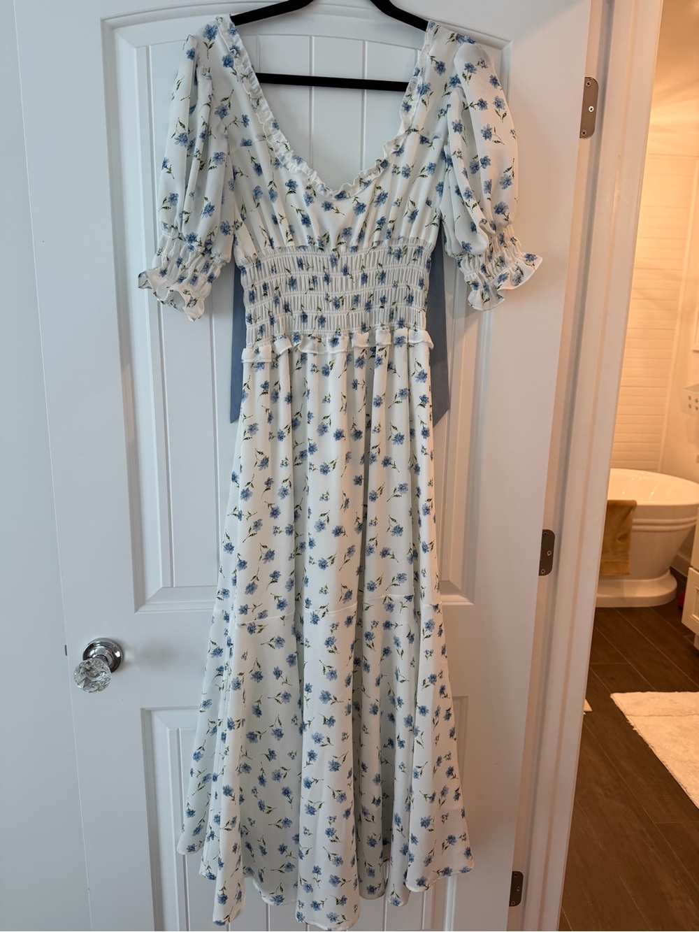 Sister Jane Cream Floral Smocked Dress - Blue Floral Print